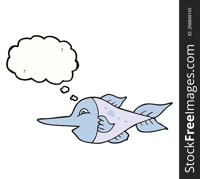 freehand drawn thought bubble cartoon swordfish