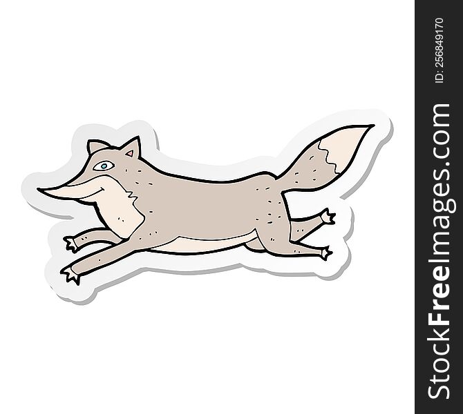 Sticker Of A Cartoon Happy Wolf Running