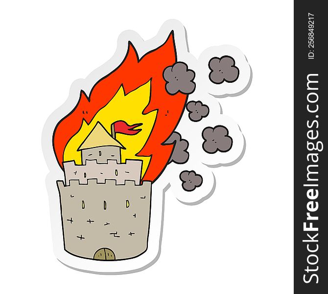 Sticker Of A Cartoon Burning Castle