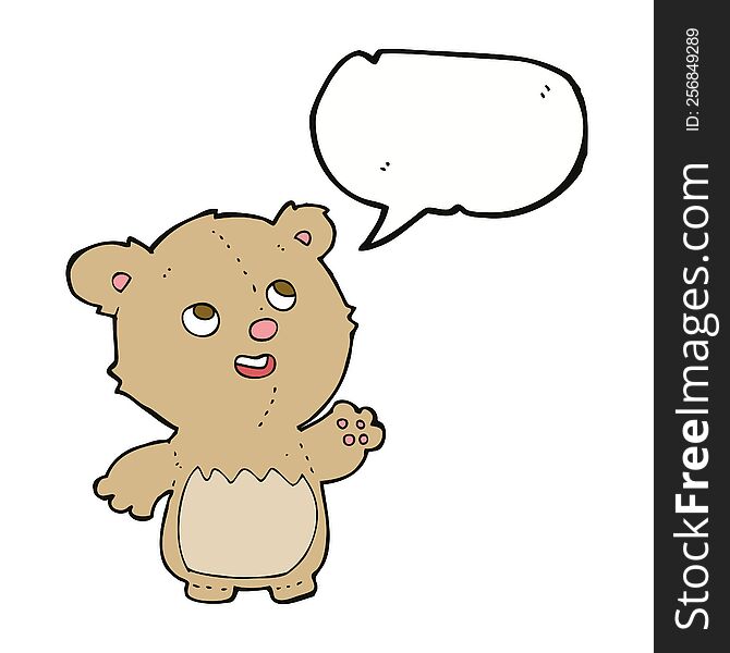 cartoon happy little teddy bear with speech bubble