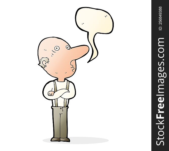 Cartoon Old Man With Folded Arms With Speech Bubble