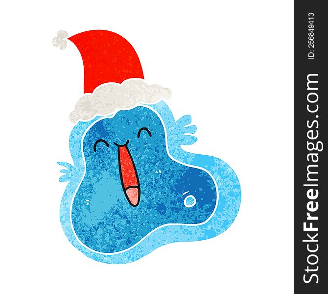 Retro Cartoon Of A Germ Wearing Santa Hat