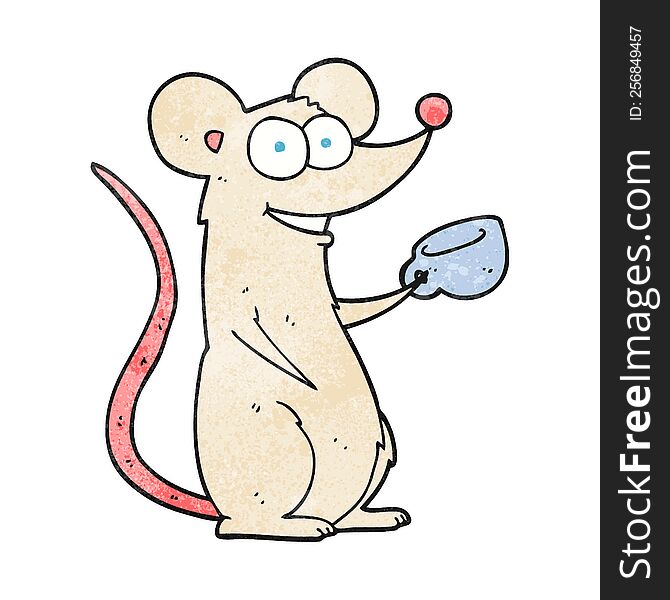 freehand textured cartoon mouse with cup of tea