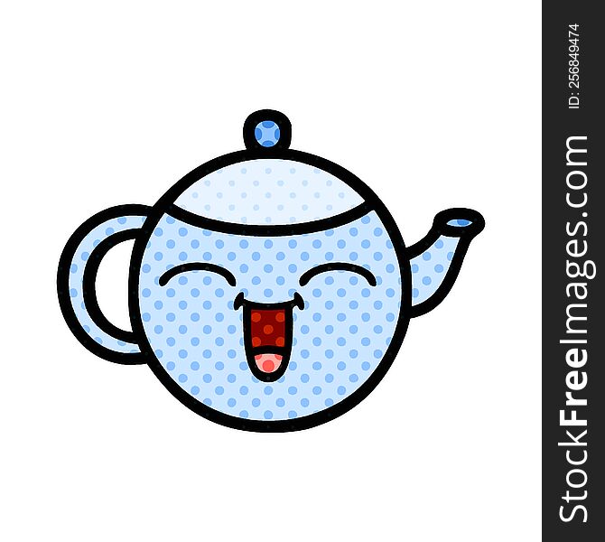 Comic Book Style Cartoon Happy Teapot