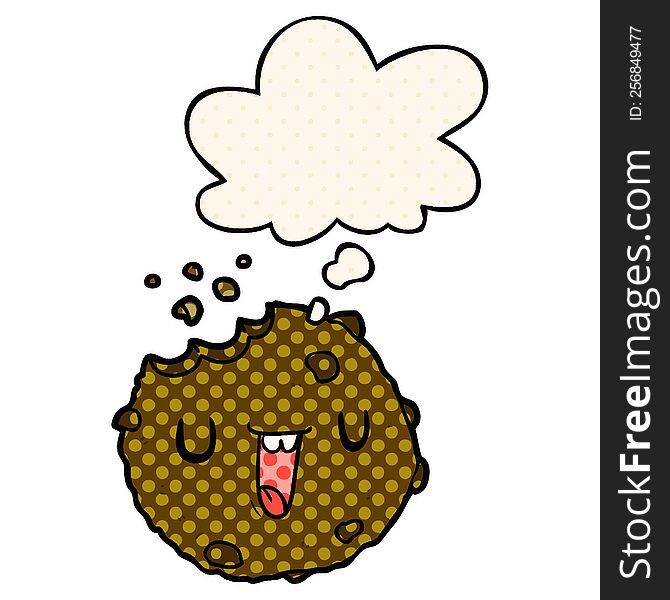 cartoon cookie with thought bubble in comic book style
