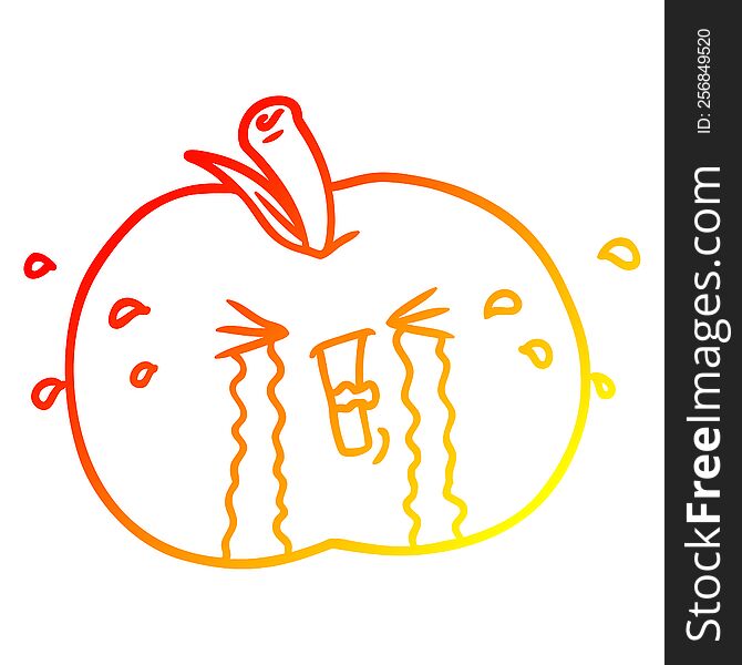 warm gradient line drawing of a cartoon apple crying