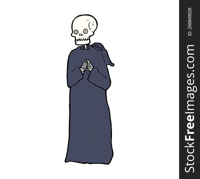 cartoon skeleton in black robe