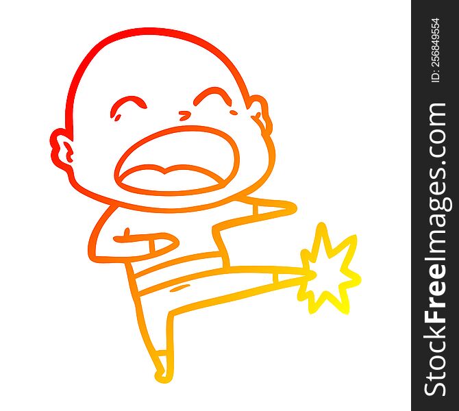 warm gradient line drawing of a cartoon bald man kicking