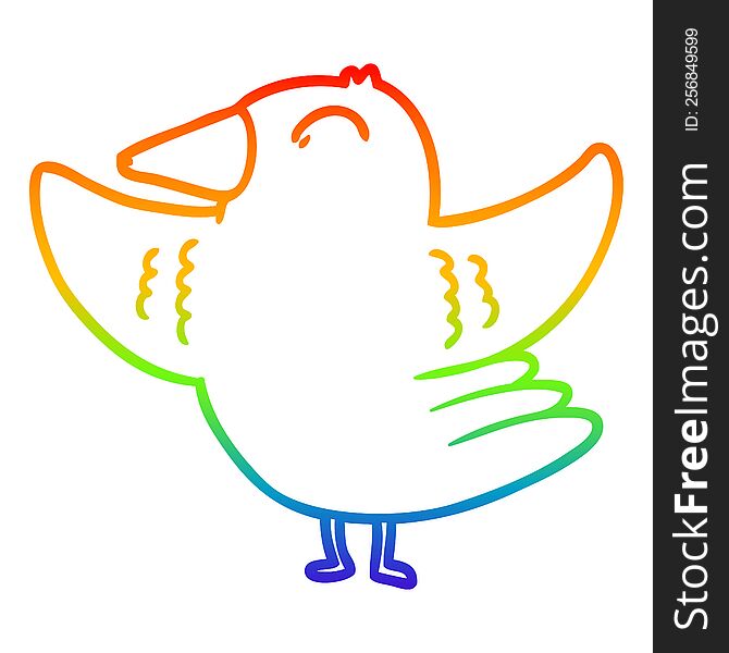 rainbow gradient line drawing of a cartoon bird spreading wings