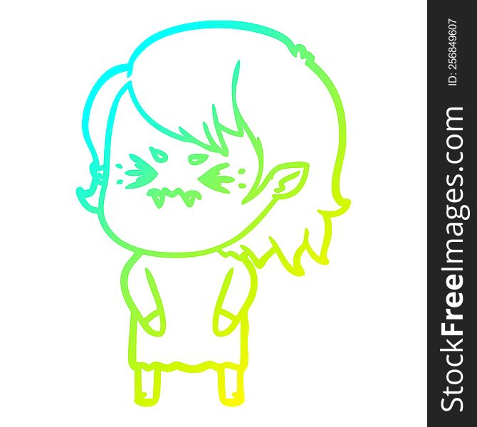 Cold Gradient Line Drawing Annoyed Cartoon Vampire Girl