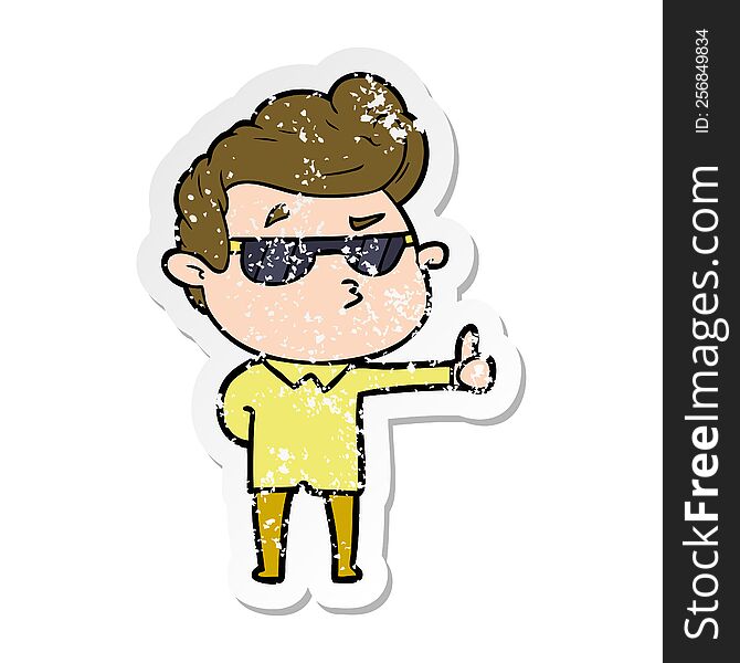 distressed sticker of a cartoon cool guy
