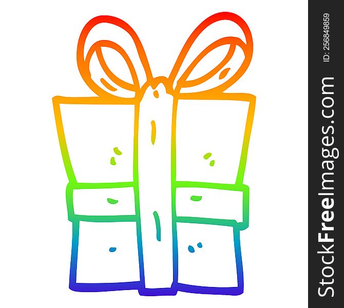 rainbow gradient line drawing of a cartoon gift