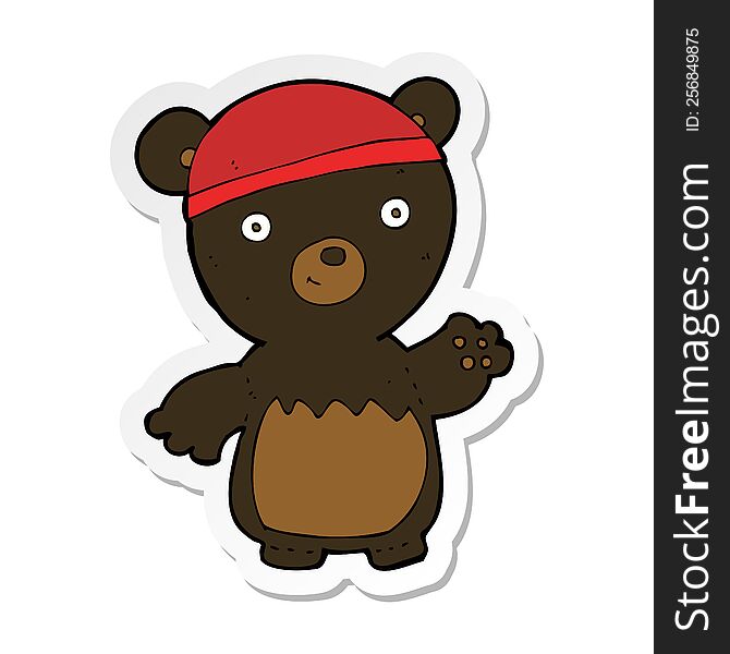 Sticker Of A Cartoon Black Bear Wearing Hat
