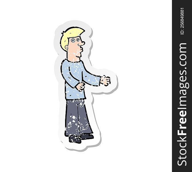 Retro Distressed Sticker Of A Cartoon Curious Man