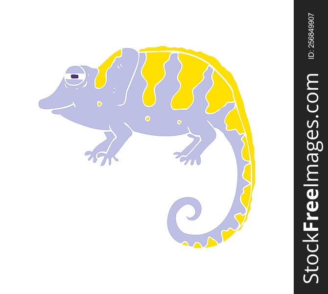 Flat Color Illustration Of A Cartoon Chameleon
