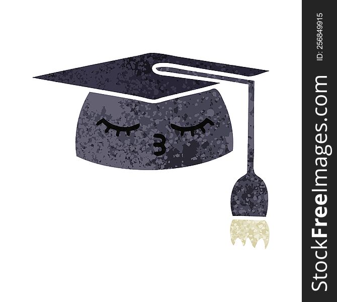 retro illustration style cartoon of a graduation hat