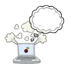Thought Bubble Cartoon Laptop Computer With Bomb Symbol Royalty Free Stock Image