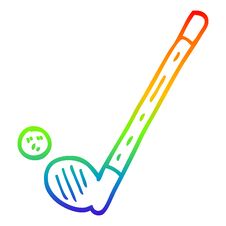 Rainbow Gradient Line Drawing Cartoon Golf Club And Ball Royalty Free Stock Image