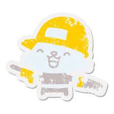 Cat In Work Hat With Tools Grunge Sticker Stock Photo