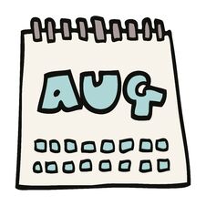 Cartoon Doodle Calendar Showing Month Of August Royalty Free Stock Photos