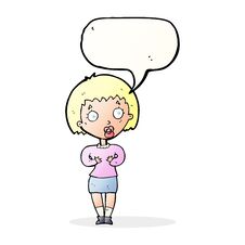 Cartoon Woman Making Who Me Gesture With Speech Bubble Stock Image