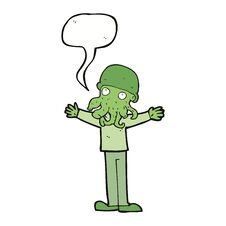 Cartoon Alien Squid Face Man With Speech Bubble Stock Image