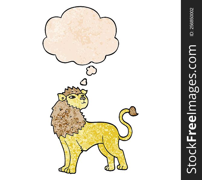 Cartoon Lion And Thought Bubble In Grunge Texture Pattern Style