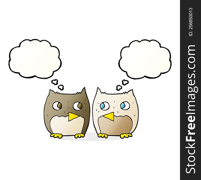 freehand drawn cute thought bubble cartoon owls