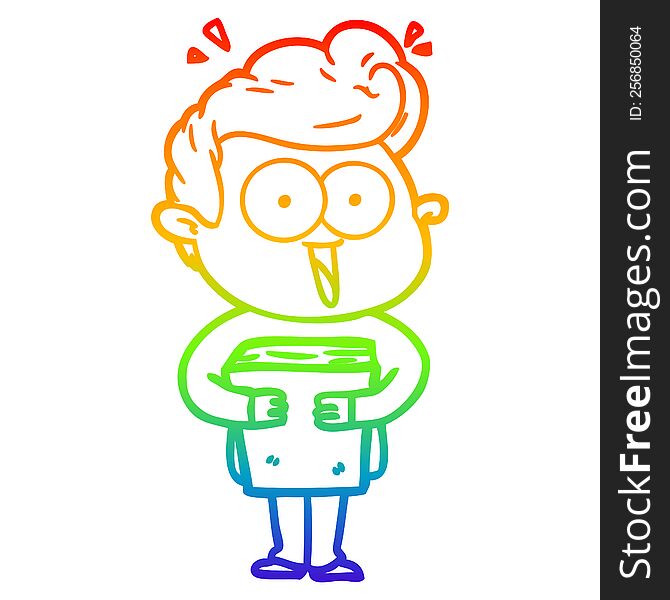 Rainbow Gradient Line Drawing Cartoon Man With Book