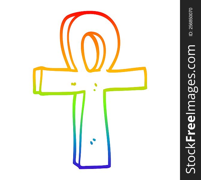 Rainbow Gradient Line Drawing Cartoon Ankh Symbol