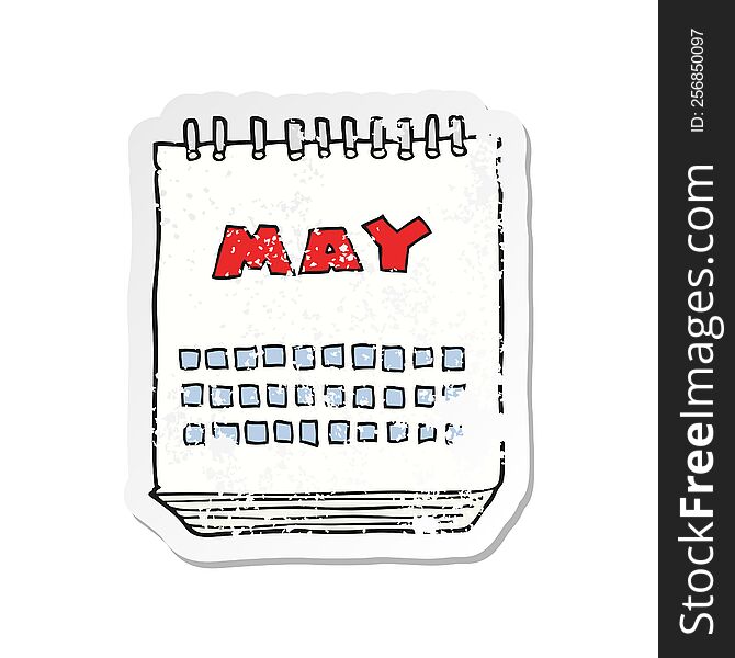 Retro Distressed Sticker Of A Cartoon Calendar Showing Month Of May