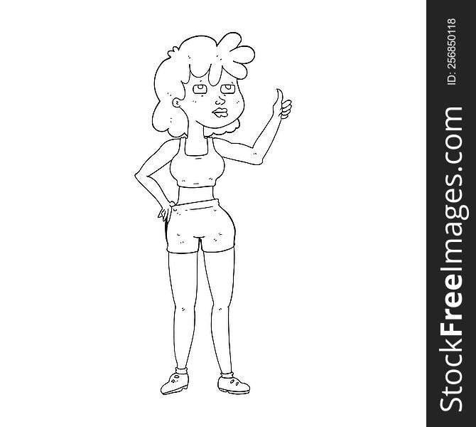 freehand drawn black and white cartoon gym woman