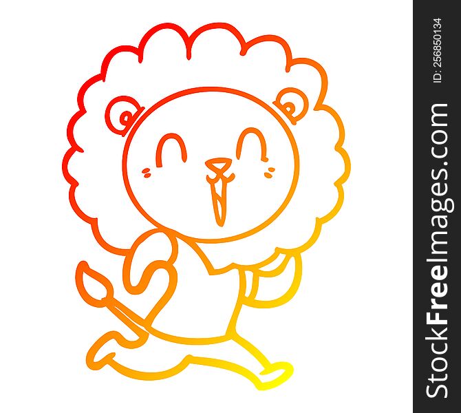 Warm Gradient Line Drawing Laughing Lion Cartoon