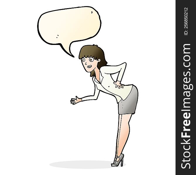 cartoon businesswoman explaining with speech bubble