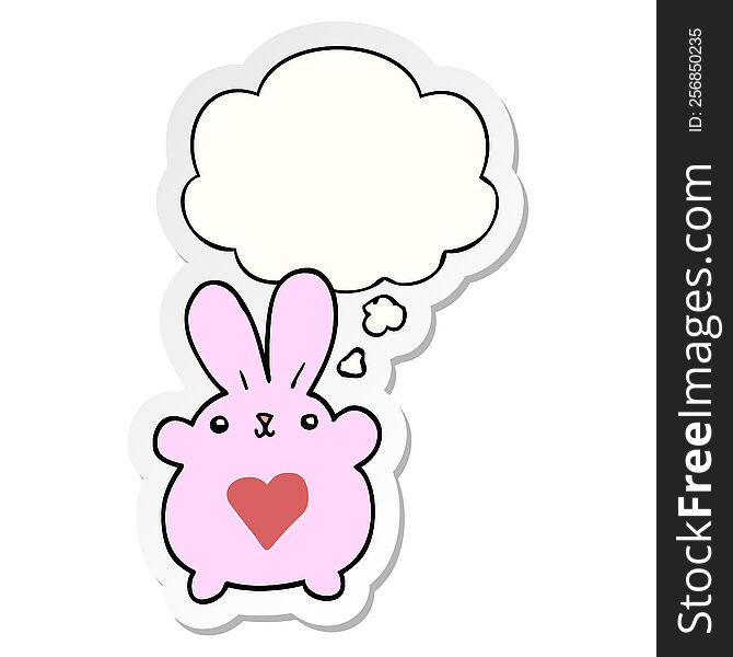 Cute Cartoon Rabbit With Love Heart And Thought Bubble As A Printed Sticker