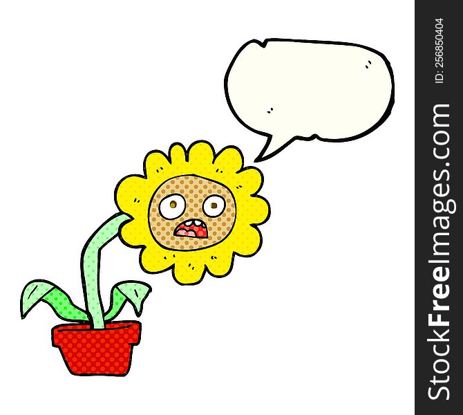 freehand drawn comic book speech bubble cartoon sad flower