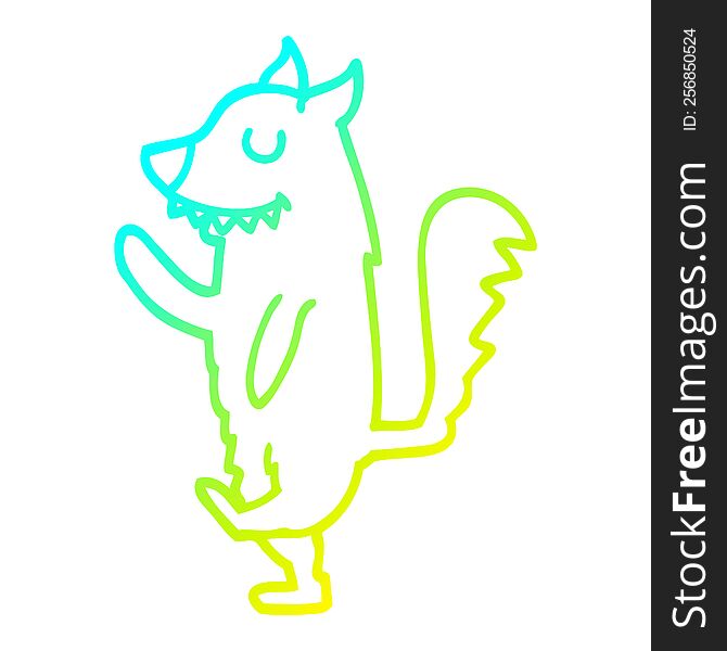 cold gradient line drawing of a cartoon fox walking