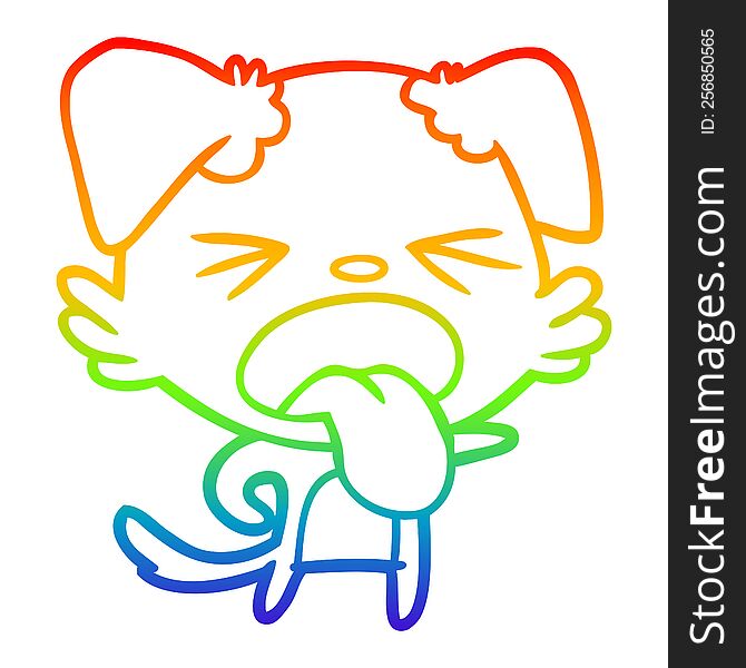 rainbow gradient line drawing of a cartoon disgusted dog