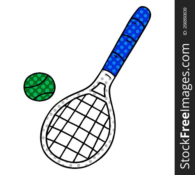 Cartoon Doodle Tennis Racket And Ball