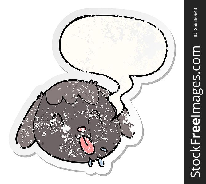 Cartoon Dog Face And Speech Bubble Distressed Sticker