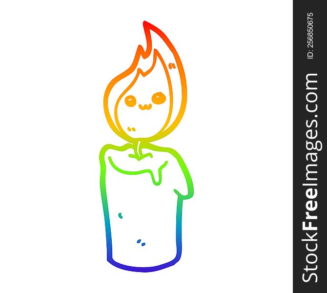 rainbow gradient line drawing of a cartoon candle character