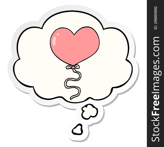 cartoon love heart balloon with thought bubble as a printed sticker