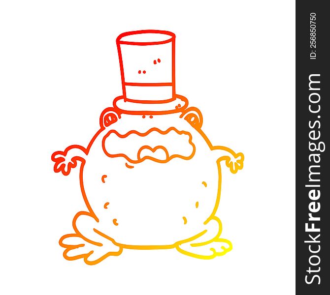 Warm Gradient Line Drawing Cartoon Toad Wearing Top Hat