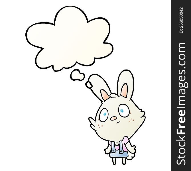 cartoon rabbit shrugging shoulders with thought bubble in smooth gradient style