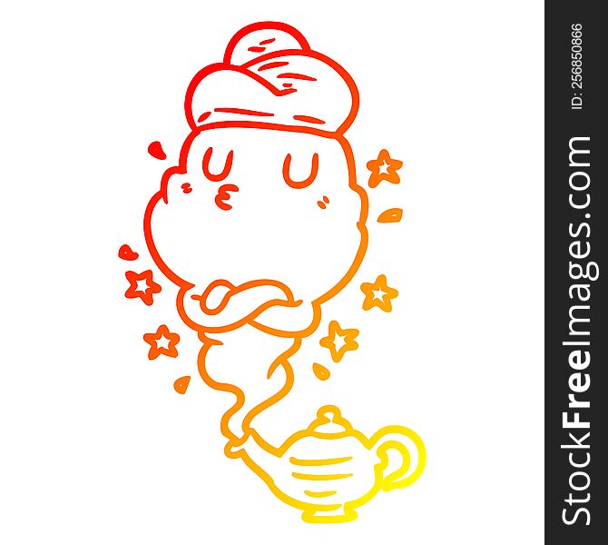 warm gradient line drawing cute genie rising out of lamp