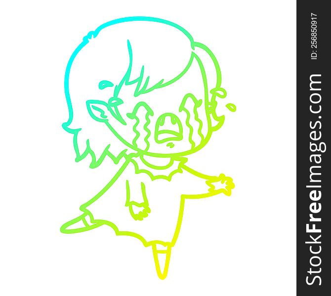 Cold Gradient Line Drawing Cartoon Crying Vampire Girl