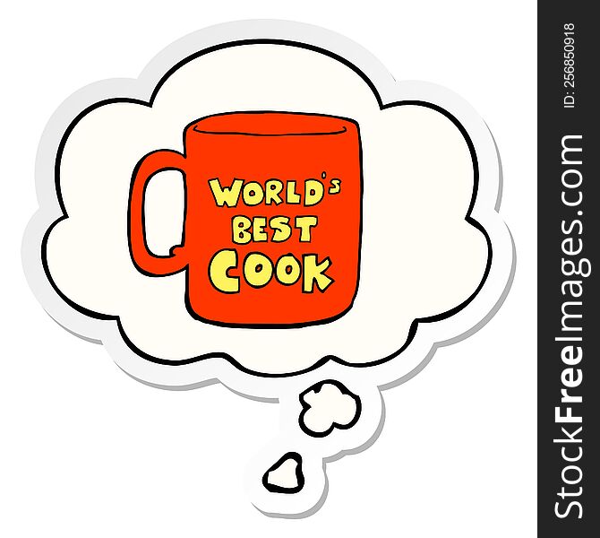 worlds best cook mug with thought bubble as a printed sticker