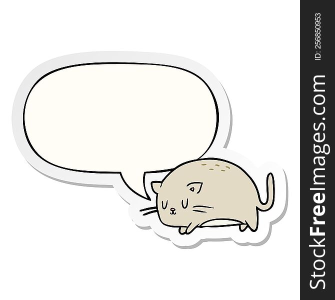 Cute Fat Cartoon Cat And Speech Bubble Sticker