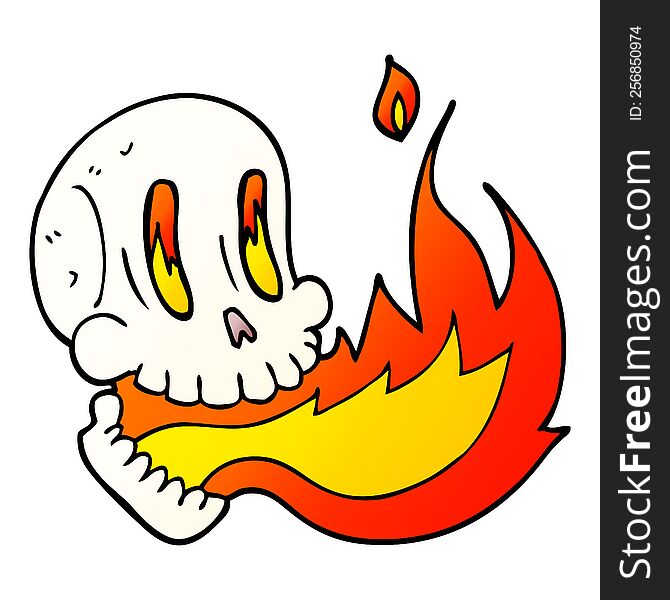 Cartoon Doodle Flaming Skull