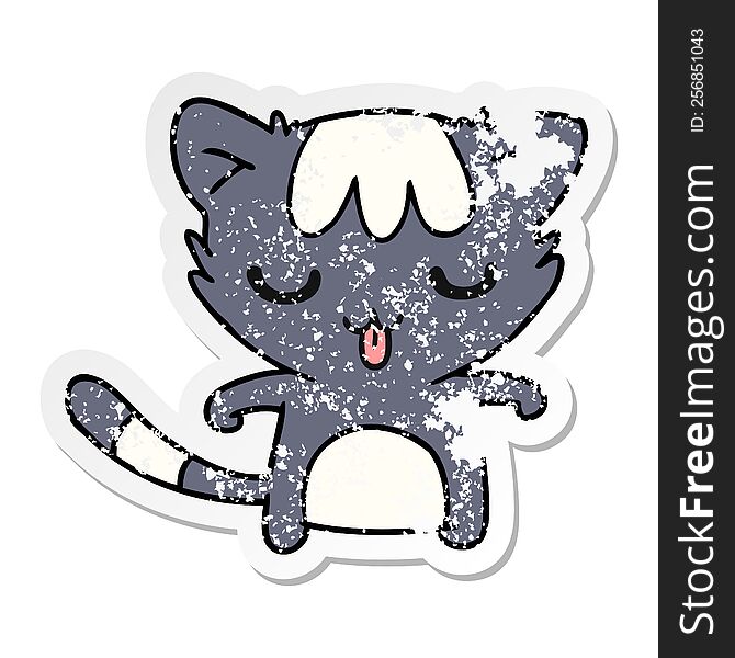 distressed sticker cartoon illustration of a kawaii cute racoon. distressed sticker cartoon illustration of a kawaii cute racoon